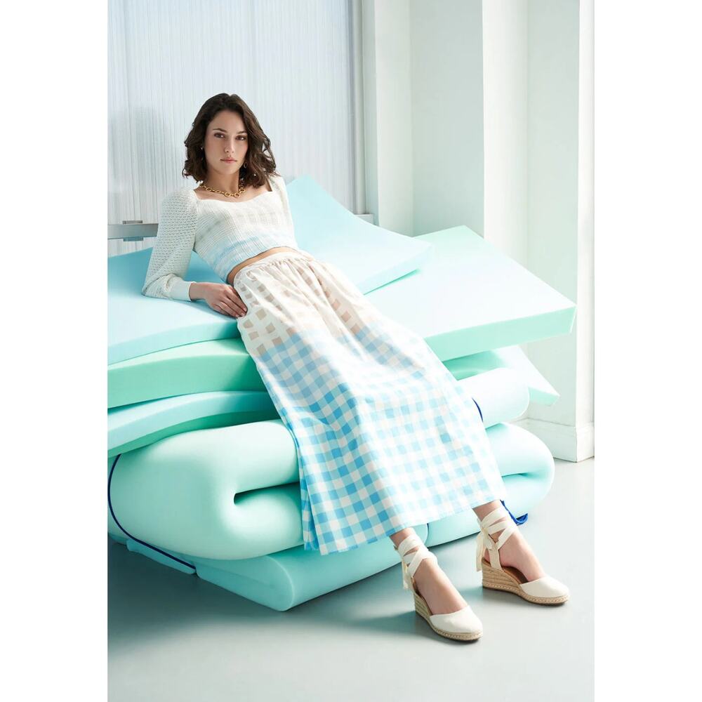 Ming Wang Blue and White Checkered Midi Skirt